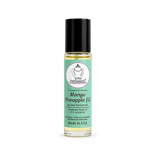 ZEKA PARFUMERIE Mango Pineapple Perfume Oil | Long-Lasting Unisex Fragrance Body Oil | Alcohol-Free Roll-On | 1/3 Fl Oz (9.86 mL) Made in USA