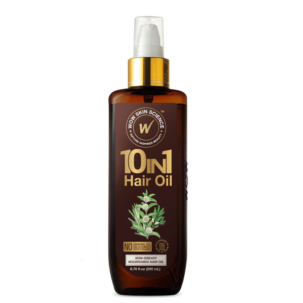 WOW Skin Science 10 in 1 Nourishing Hair Oil - Treats Dry, Damaged Hair and Promotes Growth - With Argan and Rosemary Oil for Women and Men (6.76 Fl