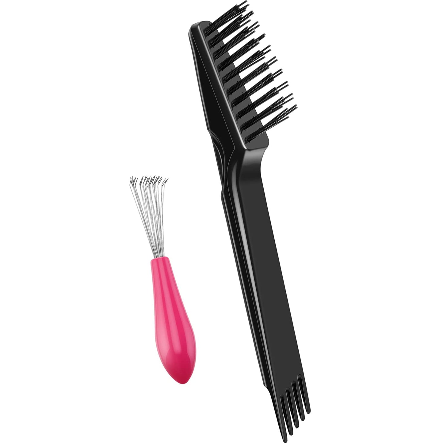 Boao 2 Pieces Hair Brush Cleaning Tool Comb Set Mini Hair Brush Dirt Remover with Metal Wire Rake for Removing Hair Dust Home and Salon Use(Pink