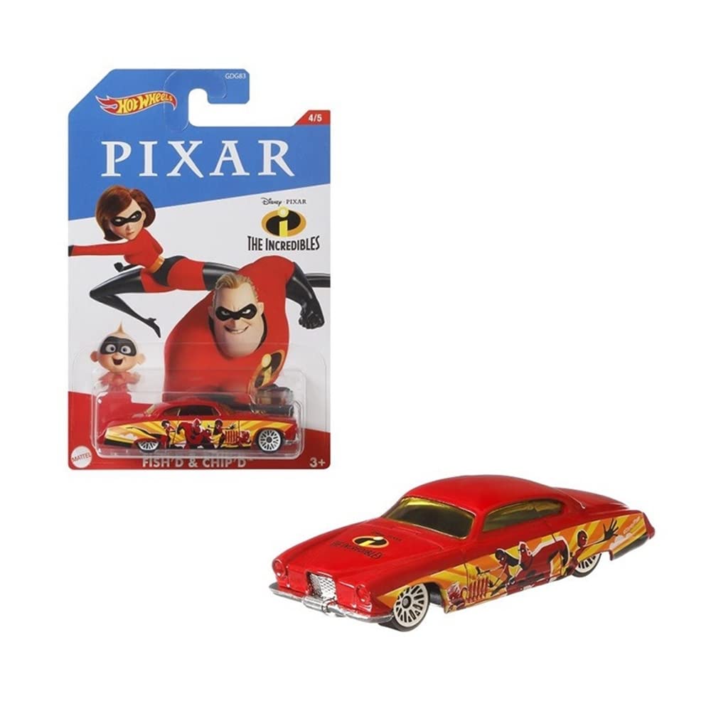 Hot Wheels Movie Characters Series ~ The Incredibles - Character Diecast Car - GJV21 4/5 ~ Fish'd & Chip'd - Red ~ 1:64 Scale