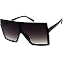 FLAWLESS Large Sunglasses for Women Oversized Men Flat Top Fashion Trendy Mono Lens Shades (Black/Smoke) (Black)