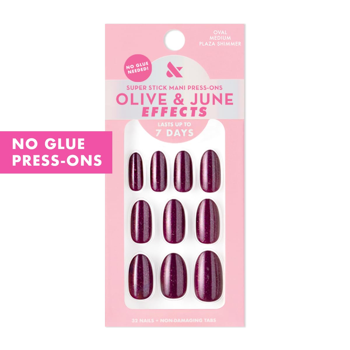 Olive & June Effects Super Stick Mani Press-On Nails | Medium, Oval | No Glue Needed | 32 Tab Nails in 16 Sizes | Non-Toxic Tabs | Easy On-Off Beauty & Personal Care Olive & June