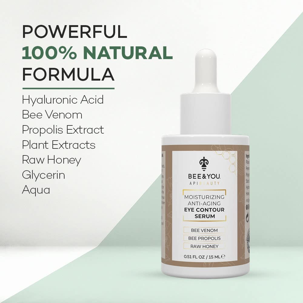 BEE and YOU Eye Serum, Anti Aging, Anti Wrinkle Serum 100% Natural with Bee Venom, Propolis Extract, Raw Honey, Hyaluronic Acid, For Dark Circles