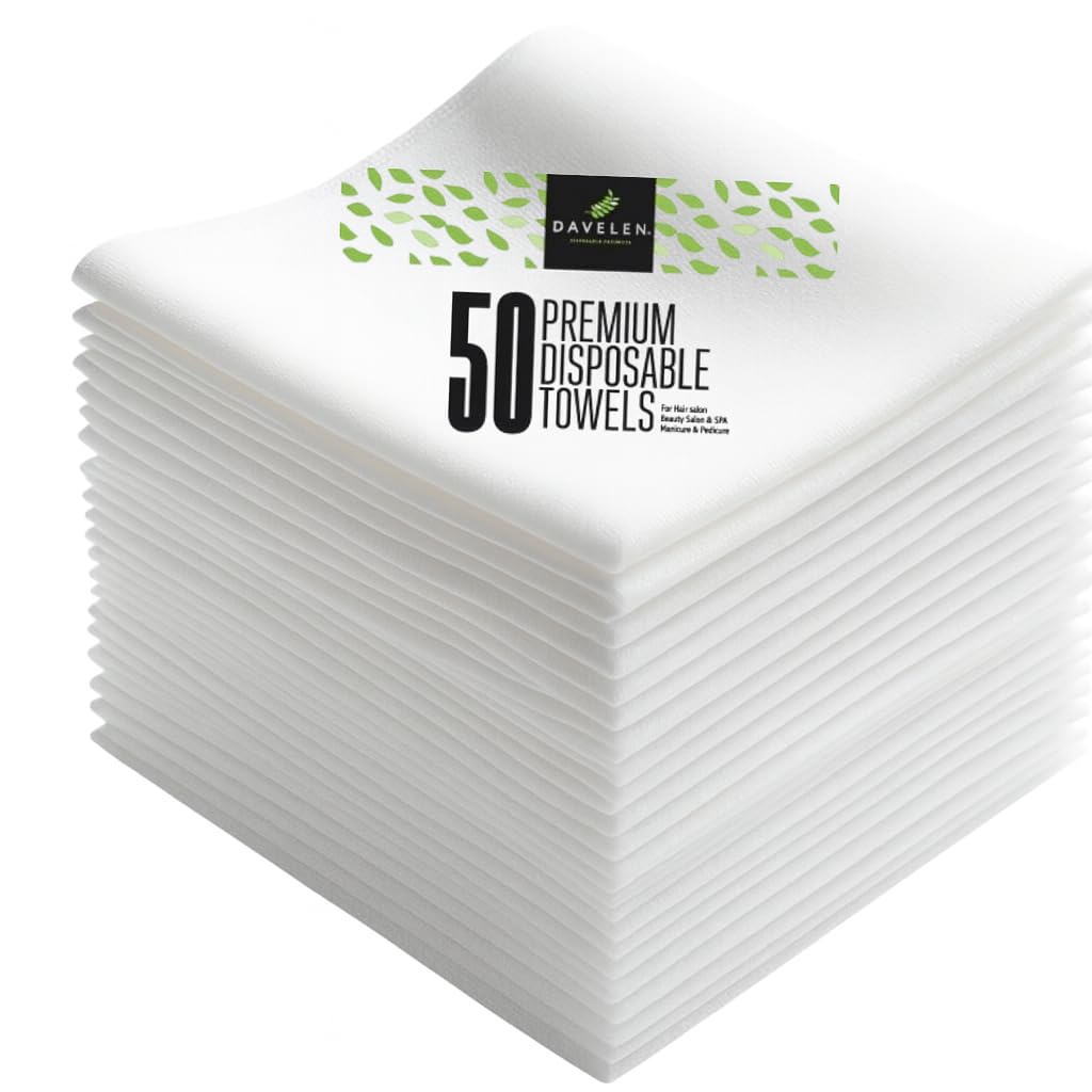 DAVELEN Disposable Large Luxury Towels (50-Count) Spa and Salon Quality Softness for Guests, Clients | Hair, Face, Body Use | Luxurious Comfort…