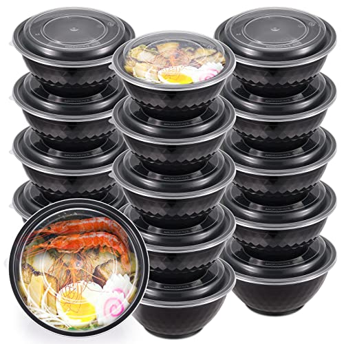 Kitch’nMore 36oz Extra-Thick Meal Prep Bowls with Lids, Plastic Containers with Clear Covers for Noodles, Poke Bowl, Salad, Soup - Freezer, Microwave…