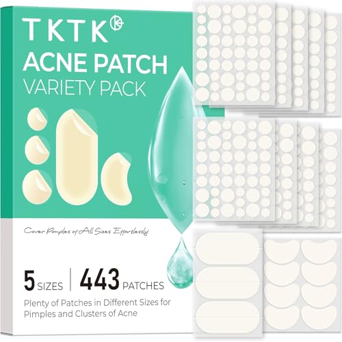 TKTK 443 Count Pimple Patches for Face, Hydrocolloid Acne Patch Bulk, Acne Stickers for Covering Cheeks, Forehead, Chin Blemishes Zit Breakouts Beauty and Personal Care TKTK Default Title