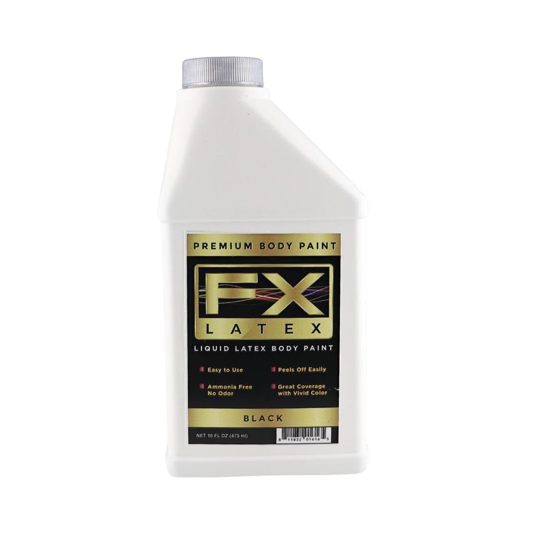 Liquid Latex - Face and Body Paint, Ammonia Free, Easy On and Off, Cosplay Makeup, Create Professional Monster, Zombie Arts 16 Oz (Black)