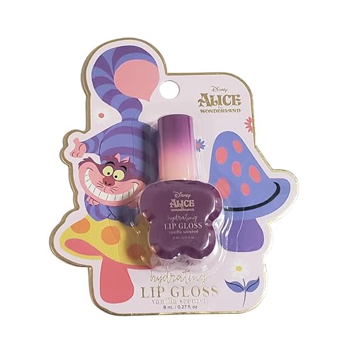 Disney Alice in Wonderland Hydrating Lip Gloss, Vanilla Scented, Moisturizing Glossy Lip Shine, Cheshire Cat Design, 8 mL / 0.27 fl oz