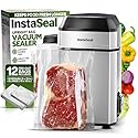 InstaSeal Vacuum Sealer for Food with 12 Bags, Preserves Foods 5x Longer, Space Saving Compact Upright Design Allows Machine to Seal Marinades…