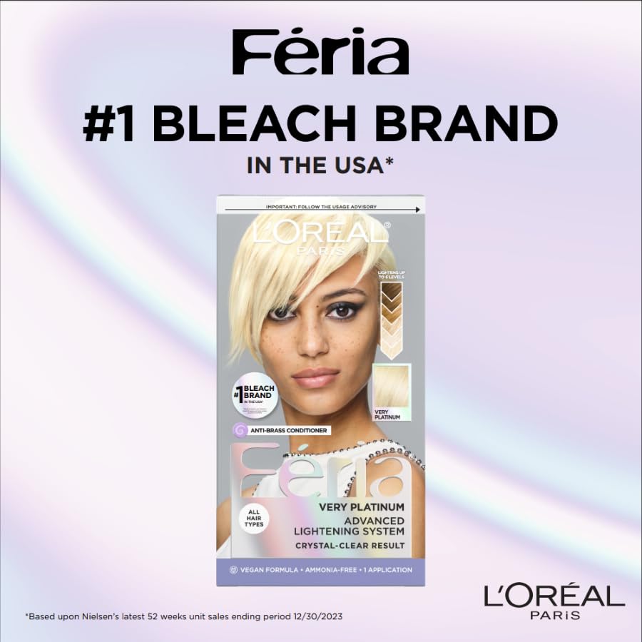 L'Oreal Paris Feria Multi-Faceted Shimmering Permanent Hair Color, Very Platinum, Pack of 1 Hair Dye Kit
