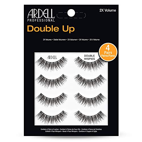 Ardell Double Up Wispies False Eyelashes, Dramatic Full Volume Wispy Lashes, Reusable and Easy to Apply, Black, 4 Pairs