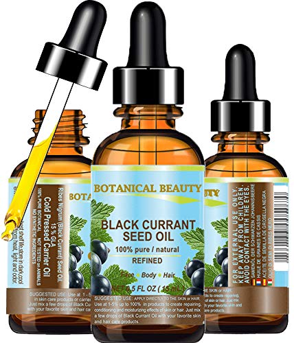 Botanical Beauty BLACK CURRANT SEED OIL 100% Pure Natural Undiluted Refined Cold Pressed Carrier oil. 0.5 Fl.oz. - 15ml. For Skin, Hair, Lip, Nail