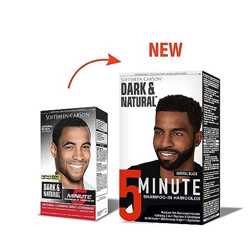 SoftSheen-Carson Dark & Natural Hair Color for Men 5 Minutes, Natural Looking Gray Coverage for Up To 6 Weeks, Shampoo-in Permanent Hair Dye, Ammonia