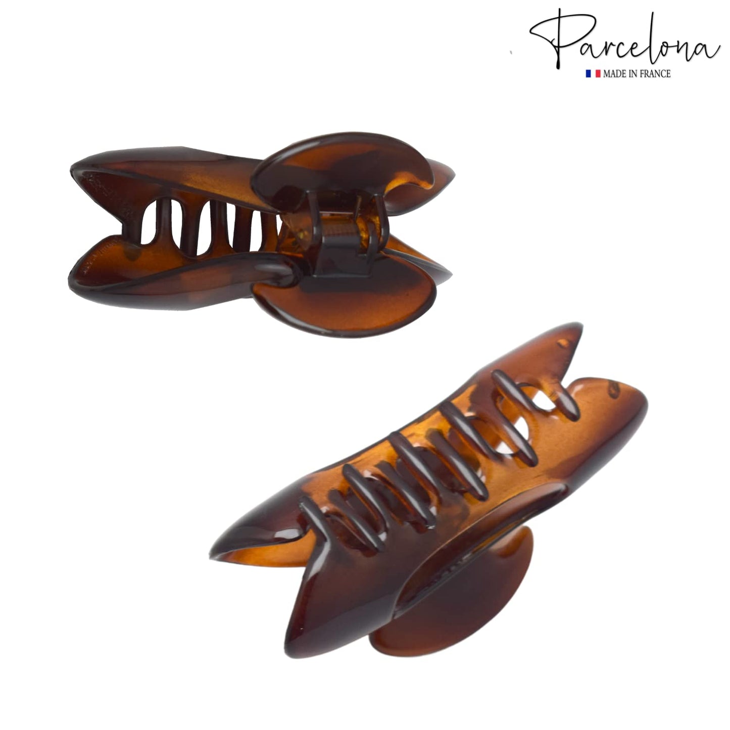 Parcelona French Ovale Medium 3.5 Inch Tortoise Shell Brown Celluloid Covered Spring Hair Claw Clip Clamp for Women
