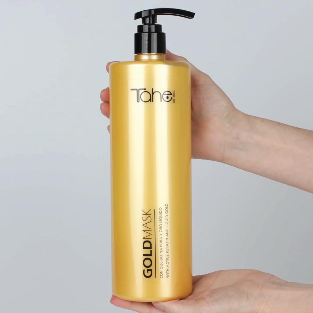 TAHE Keratin Gold Shampoo 1000ml, Mask 1000ml, Serum 30ml & Bio-Fluid Leave-In Conditioner 2 Phase (New Presentation)