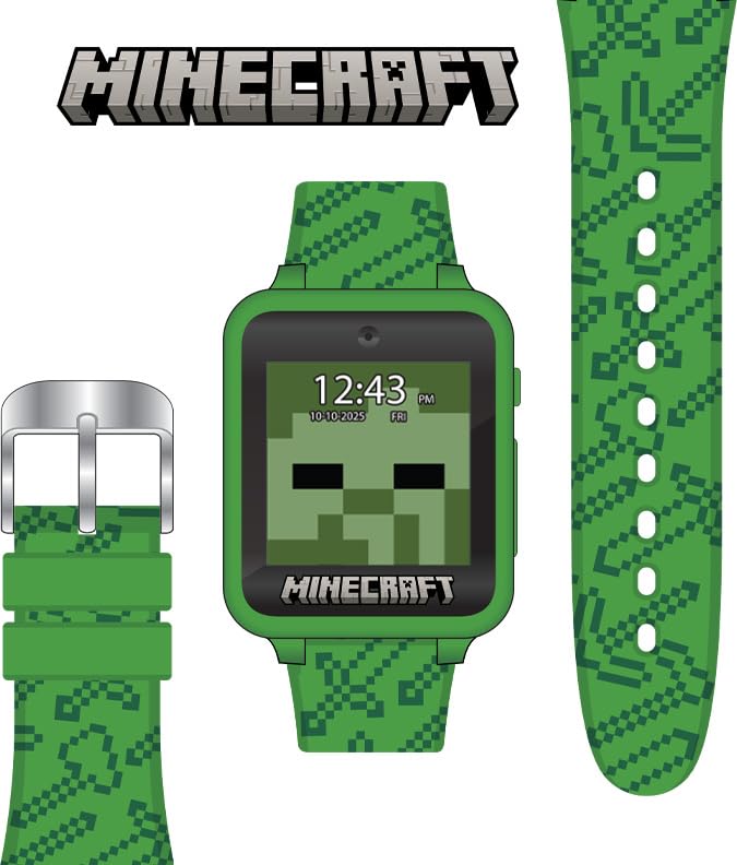 Minecraft Kids Smart Watch – Touchscreen with Camera, Video, Games, Alarm, Calculator, Pedometer & 10 Custom Clock Faces