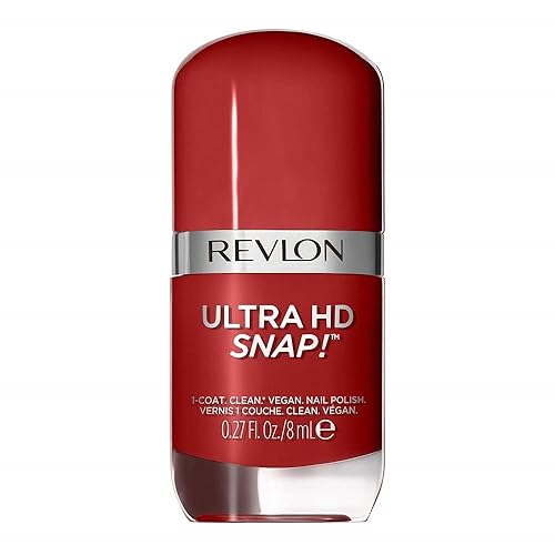 REVLON Ultra HD Snap Nail Color, Natural Rich Glossy Polish, 100% Vegan Formula, No Base or Top Coat Needed, 014 Red and Real, 0.27 fl oz