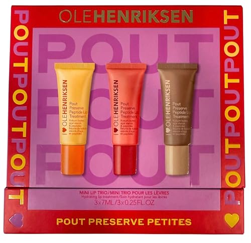Ole Henriksen Pout Preserve Petites Lip Trio - Mini Peptide Lip Treatments in Citrus Sunshine, Strawberry Sorbet, and Crème Brûlée - 3 x 0.25 fl. oz