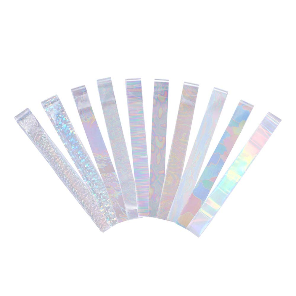 WOKOTO 10 Rolls White Pearl Color Holographic Nail Art Foil Transfer Roll Set Mix-Pattern Stickers Nails Transfer Decals Wraps Kit(1.0inchs*39.4inchs