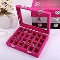 Novadeal 24 Grids PU Velour Leather Multipurpose Jewellery Storage Box Ring/Earrings/Necklace Tray Display Case Organizer - Pink
