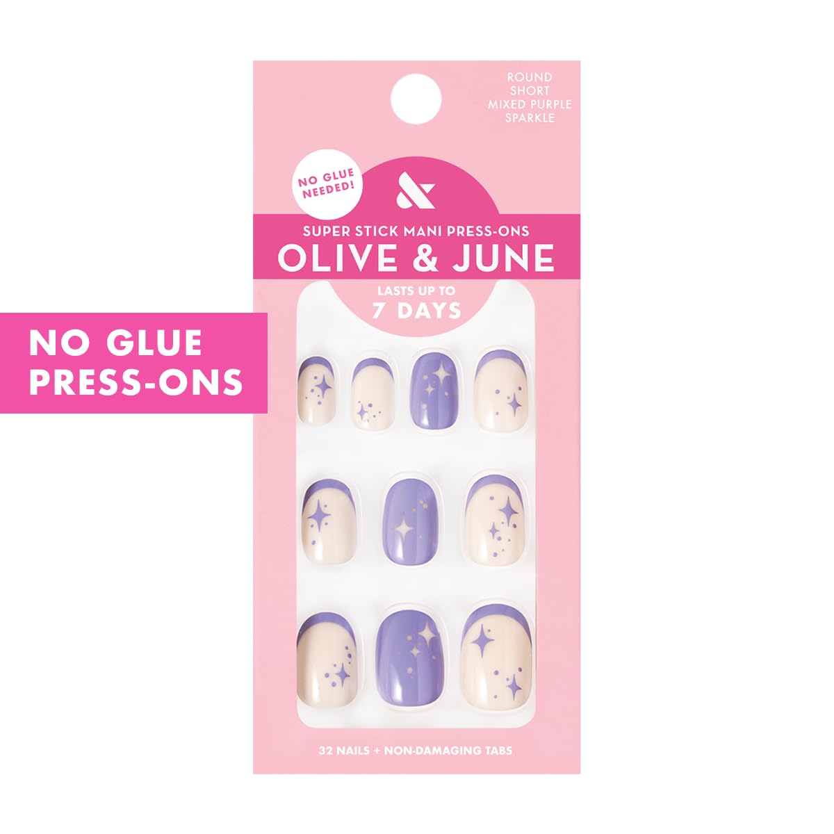 Olive & June Classic Super Stick Mani Press On Nails | No Glue Needed | 32 Tab Nails 16 Sizes | Non-Toxic Tabs Easy On-Off Non-Damaging Realist Look | Beauty & Personal Care Olive & June