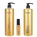 TAHE Keratin Gold Shampoo(1000ml), Mask(1000ml), and Serum(30ml) Set , New Presentation