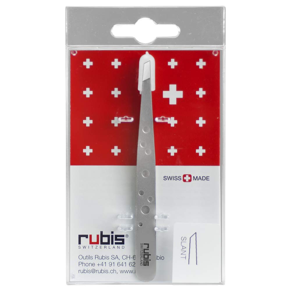 Rubis Hole Pattern Classic Stainless Steel Slanted Tweezers For Precise Eyebrows and Hair Removal, The Elegance Collection, 1K111,Silver,Rubis