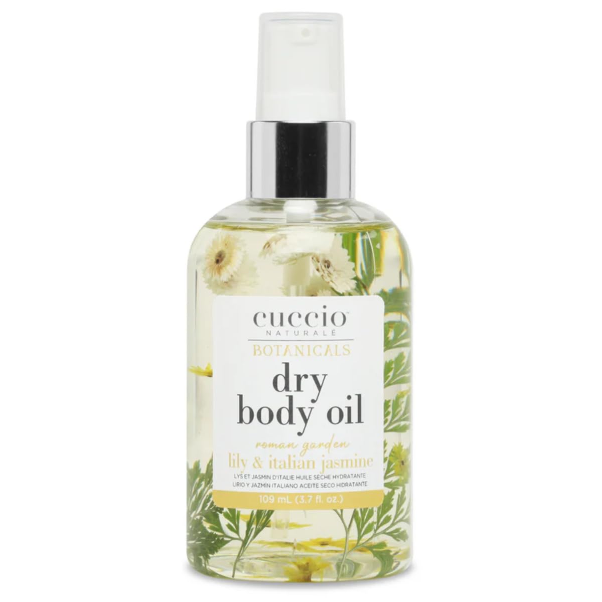 Cuccio Naturale Dry Body Oil - Roman Garden Lily & Italian Jasmine (3.7 oz) - Real Flower Infused, Fast Absorbing, Non-Greasy Moisturizer for Soft