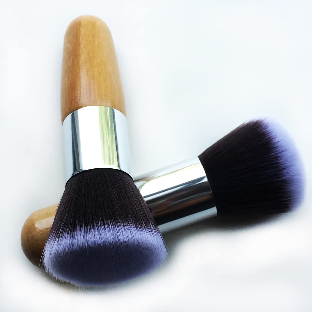 RN BEAUTY 2 Pieces Makeup Brushes Blush Brush Foundation Brush With Bamboo Handle Contour Bronzer Face Blender Brush for Liquid Cream Powder Mineral