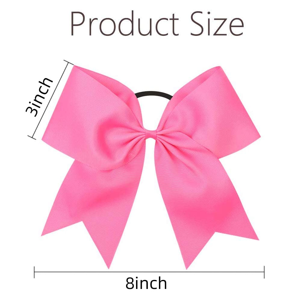 16PCS 8" Large Cheer Hair Bows Ponytail Holder Elastic Band Handmade for Cheerleading Teen Girls College Sports (Hot Pink, 1 Count (Pack of 16))