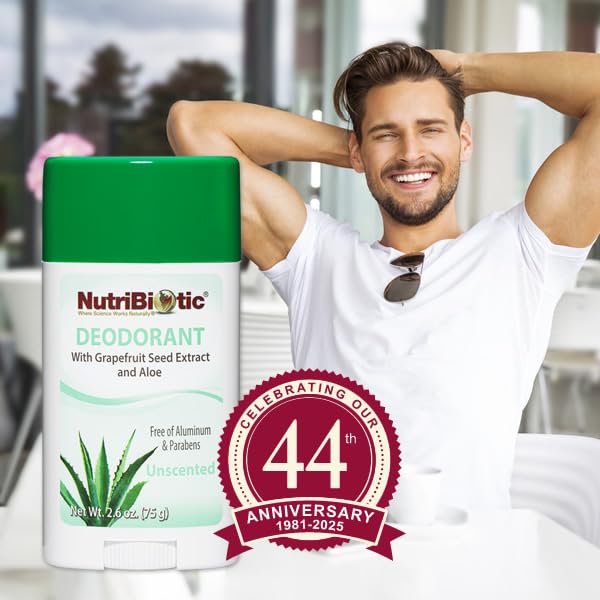NutriBiotic Unscented Deodorant with GSE, 2.6 Ounce Stick | with Witch Hazel, Grapefruit Seed Extract & Aloe | Vegan & Free of Aluminum, Paraben