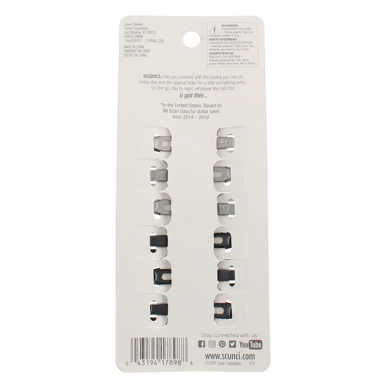 Scunci No-Slip Grip Snap Hair Clips 6 ea (Pack of 3)