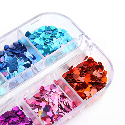 Heart Nail Art Glitter Sequins Heart Valentines Nail Art Sticker Decals Laser Love Heart Glitter Flakes for Manicure Make Up DIY Nail Decoration