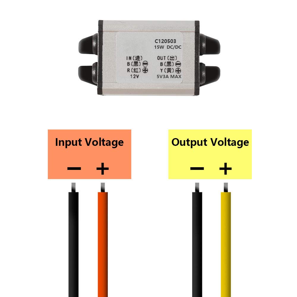 12V to 5V DC Converter – Waterproof 6.3-22V to 5V 3A 15W Step Down Voltage Regulator Buck Module for Car, Truck & Vehicle Power Supply