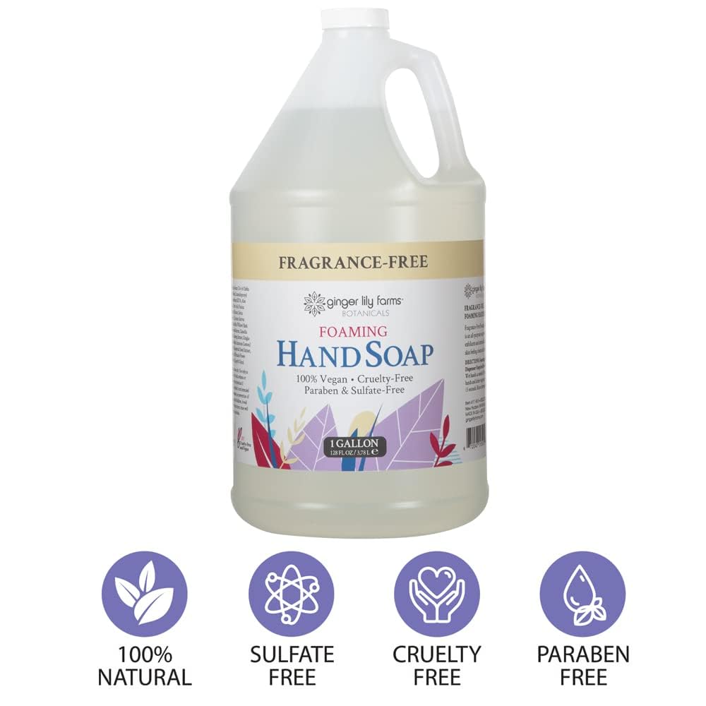 Ginger Lily Farms Botanicals All-Purpose Foaming Hand Soap Refill, Fragrance Free, 100% Vegan & Cruelty-Free, Unscented, 1 Gallon (Pack of 4) Beauty & Personal Care Ginger Lily Farms