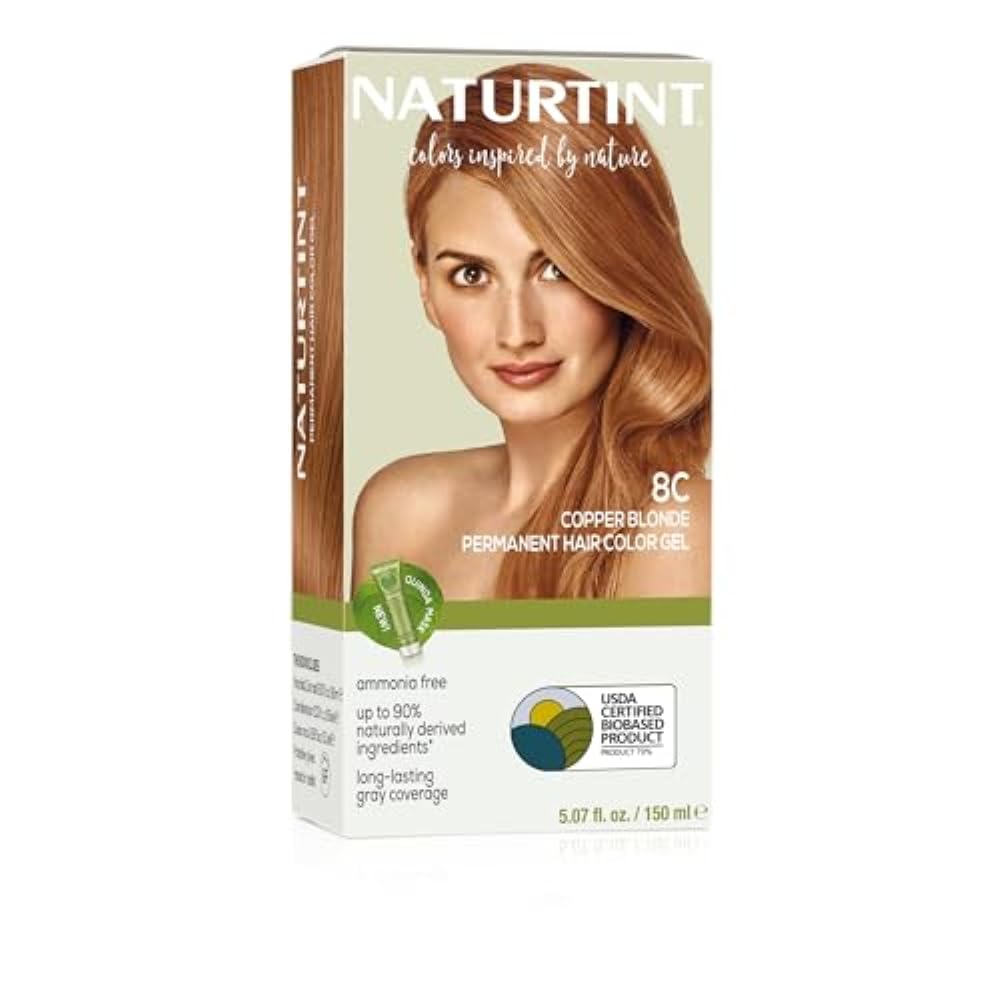 Naturtint 8C Copper Blonde Permanent Hair Color (Pack of 1), Ammonia Free, Vegan, Cruelty Free, up to 100% Gray Coverage, Long Lasting Results