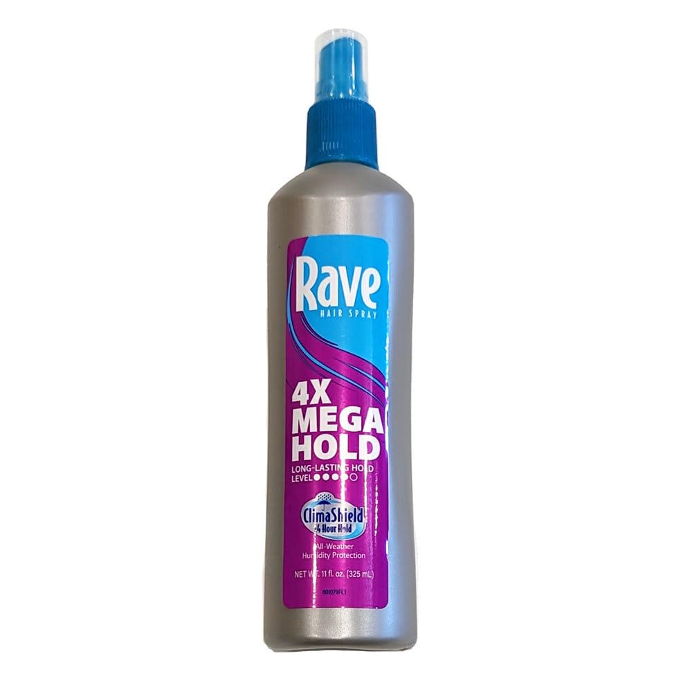 Rave 4X Mega Hairspray with Clima Shield, Unscented 11 oz (Pack of 6)