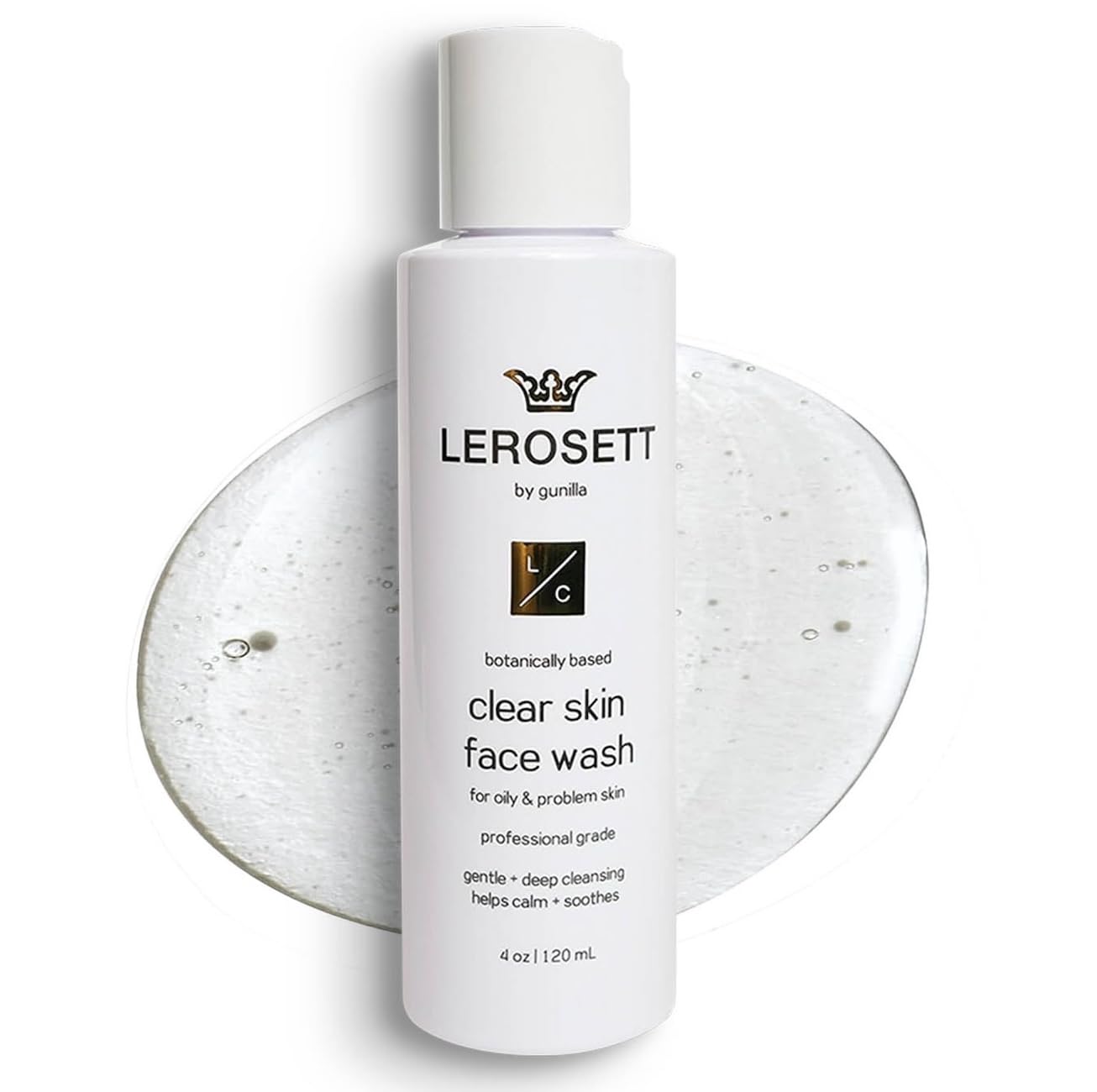 LEROSETT® Clear Skin Face Wash - Gentle Gel Cleanser with 60% Aloe-Rich Botanicals, 4% Glycolic Acid & Vit-E Microbeads - Fights Breakouts, Unclogs