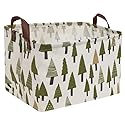Sanjiaofen Rectangular Canvas Storage Bins,Waterproof Storage Basket,Collapsible Tree Organizer Bin with Handles for Clothes Storage,Book Bag (Tree)