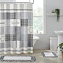 VHC Brands, Sawyer Mill™ Stenciled Patchwork Shower Curtain, Black, 72x72