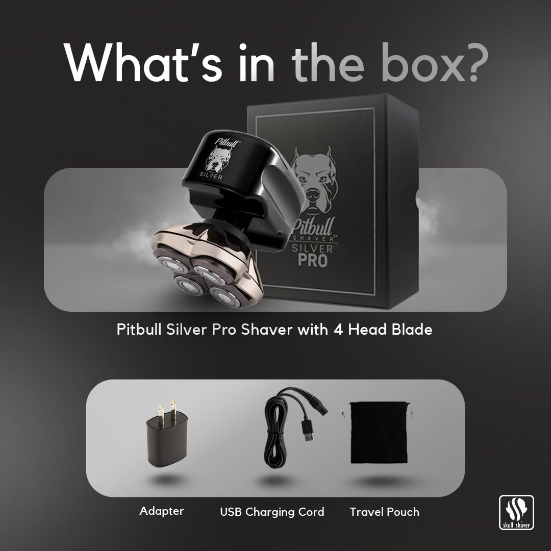 Skull Shaver Pitbull Silver PRO Head & Face Shaver - Premium Cordless Electric Shaver for Wet & Dry Shaving - Ergonomic & Easy-to-Clean Design Beauty and Personal Care Skull Shaver