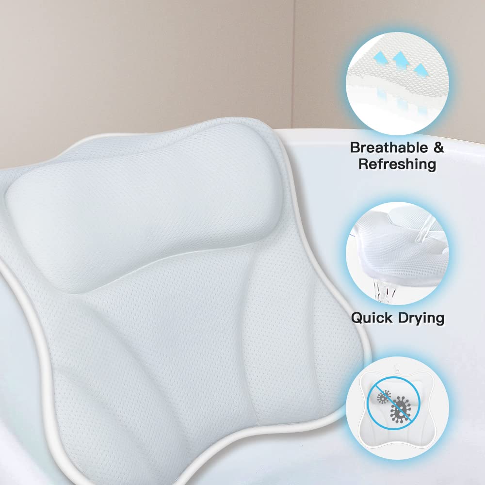 Luxury 4D Air Mesh Bath Pillow – Tub Head & Neck Support with Non-Slip Design, 6 Strong Suction Cups, Spa Comfort for Soaking & Relaxation