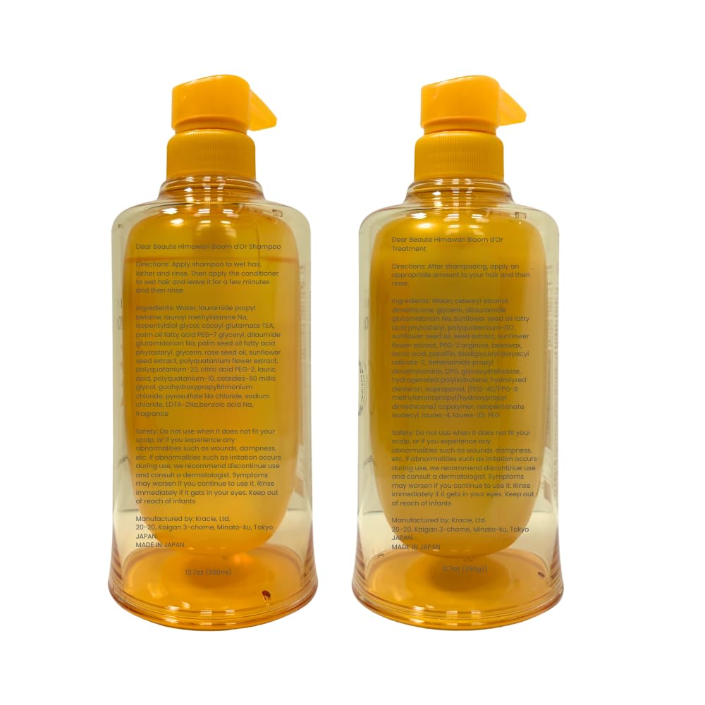 Dear Beauté HIMAWARI Bloom d'Or Moisture-in Shampoo and Treatment Set, Sunflower Extract, Non-Silicone, Sulfate-Free, 13.7 oz Each, Made in Japan