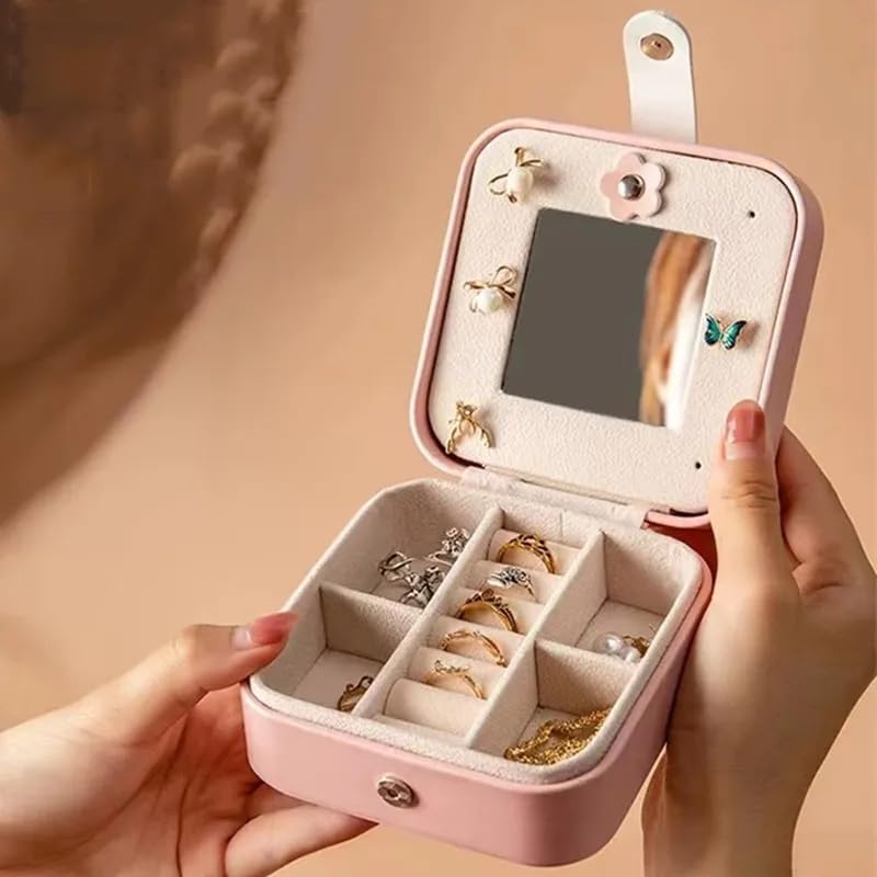 Jewelry Case Jewelry Organizer, Ring Necklace Earring Jewelry Organizer Box with Mirror,Vacation Essential Women's Travel Accessories, Birthday Gifts…