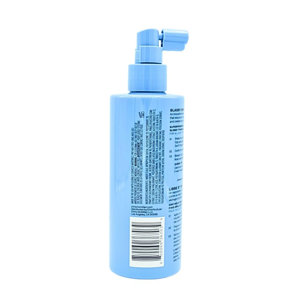 Chris McMillan The Glassy Smooth Blowdry Spray for Frizz 6.76 oz/200 ml - Heat Protection, Shine, Frizz Control, Lightweight