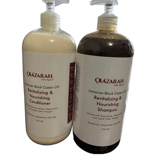 OLAZARAH Jamaican Black Castor Oil Shampoo and Conditioner Set - 33 Fl Oz Each - Revitalizing & Nourishing - Infused with Shea Butter, Peppermint