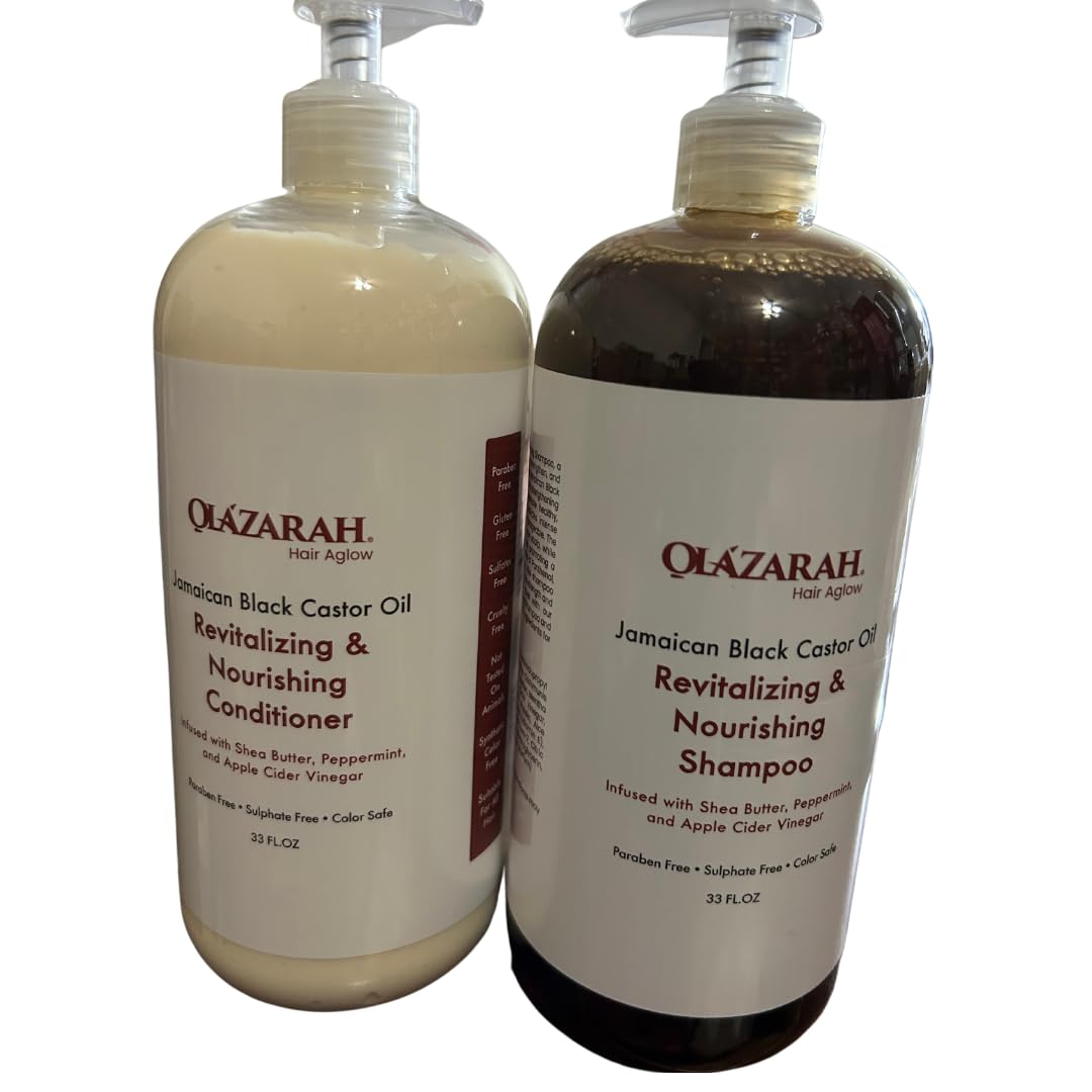 OLAZARAH Jamaican Black Castor Oil Shampoo and Conditioner Set - 33 Fl Oz Each - Revitalizing & Nourishing - Infused with Shea Butter, Peppermint