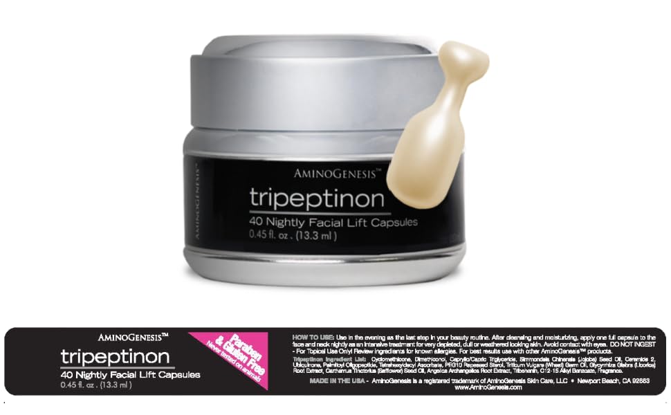 AminoGenesis Tripeptinon Cermide Age Defying, Lifting and Firming Renewal Serum for Restoring Youth, 40 Capsules