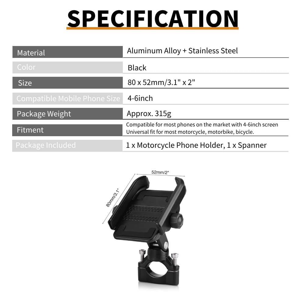Keenso Motorcycle Cell Phone Mount Holder, Adjustable Universal Handlebar Phone Mount Holder Bracket for 4-6inch Mobile Phone Black