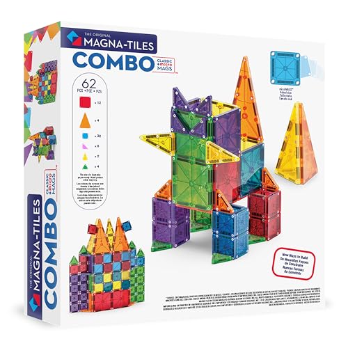 MAGNA-TILES Combo 62-Piece Magnetic Construction Set, The Original Magnetic Building Brand